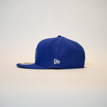NEW ERA EXCLUSIVE 59FIFTY BLUE LOS ANGELES DODGERS W/ OLIVE LOGO + 60TH ANNIVERSARY SIDE PATCH
