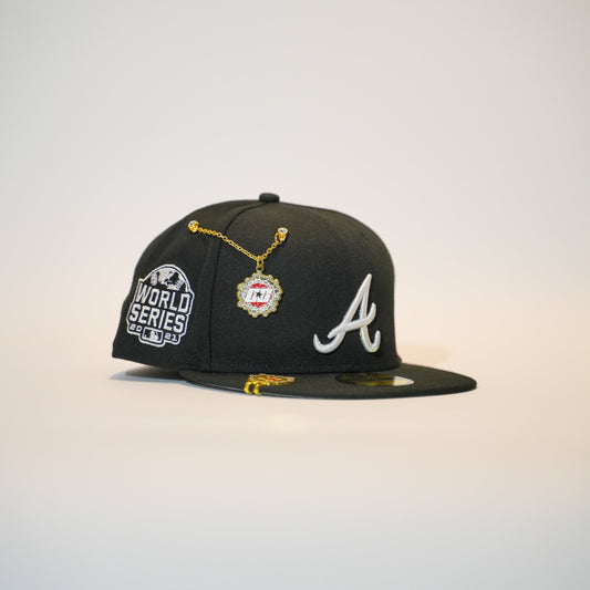 NEW ERA EXCLUSIVE 59FIFTY BLACK ATLANTA BRAVES W/ 2021 WORLD SERIES SIDE PATCH