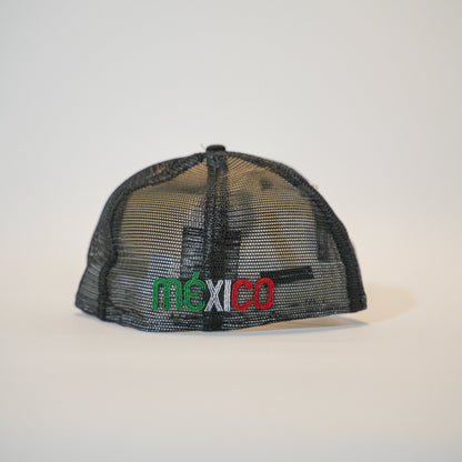 NEW ERA EXCLUSIVE 59FIFTY CHROME/ BLACK MEXICO "EL GALLO" MESHBACK W/ MEXICO FLAG SIDE PATCH