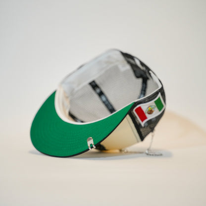 NEW ERA EXCLUSIVE 59FIFTY CHROME/ BLACK MEXICO "EL GALLO" MESHBACK W/ MEXICO FLAG SIDE PATCH