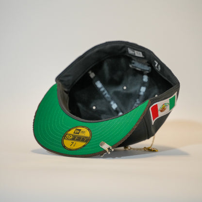 NEW ERA EXCLUSIVE 59FIFTY SATIN/ CORDUROY MEXICO "EL GALLO" W/ MEXICO FLAG SIDE PATCH
