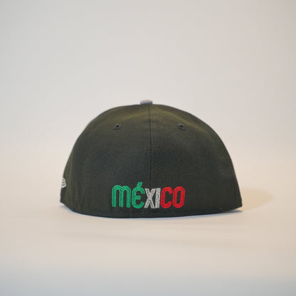 NEW ERA EXCLUSIVE 59FIFTY BLACK/ GREY MEXICO "EL GALLO" W/ MEXICO FLAG SIDE PATCH