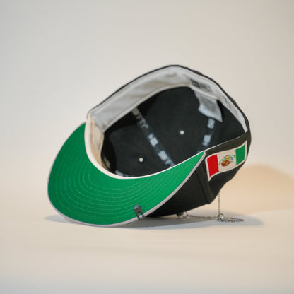 NEW ERA EXCLUSIVE 59FIFTY BLACK/ GREY MEXICO "EL GALLO" W/ MEXICO FLAG SIDE PATCH