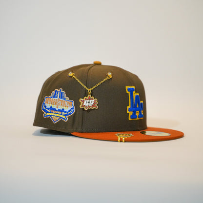 NEW ERA EXCLUSIVE 59FIFTY MOCHA/ ORANGE LOS ANGELES DODGERS W/ 40TH ANNIVERSARY SIDE PATCH