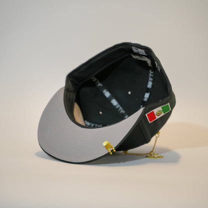 NEW ERA EXCLUSIVE 59FIFTY BLACK CHARROS DE JALISCO W/ MEXICO FLAG SIDE PATCH