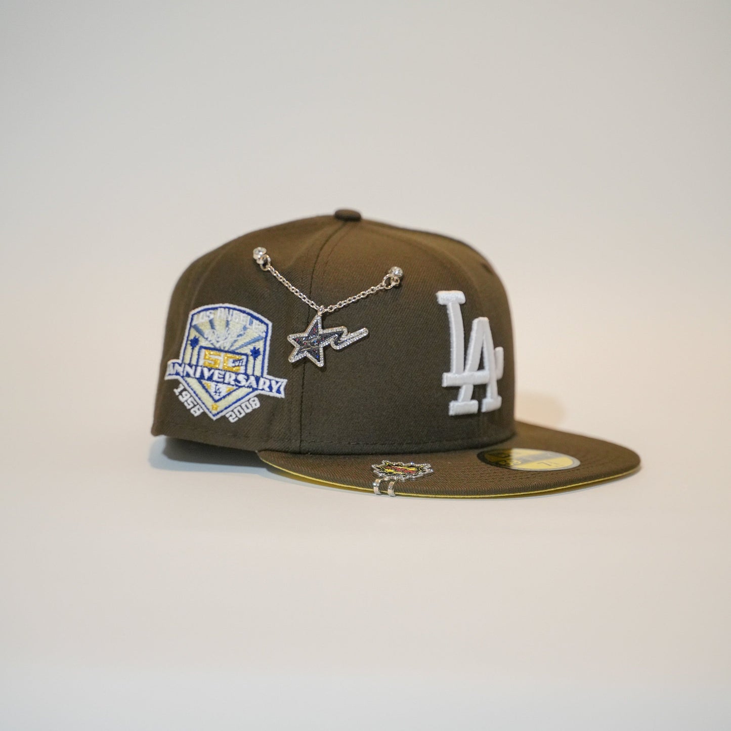 NEW ERA EXCLUSIVE 59FIFTY BROWN LOS ANGELES DODGERS W/ 50TH ANNIVERSARY SIDE PATCH