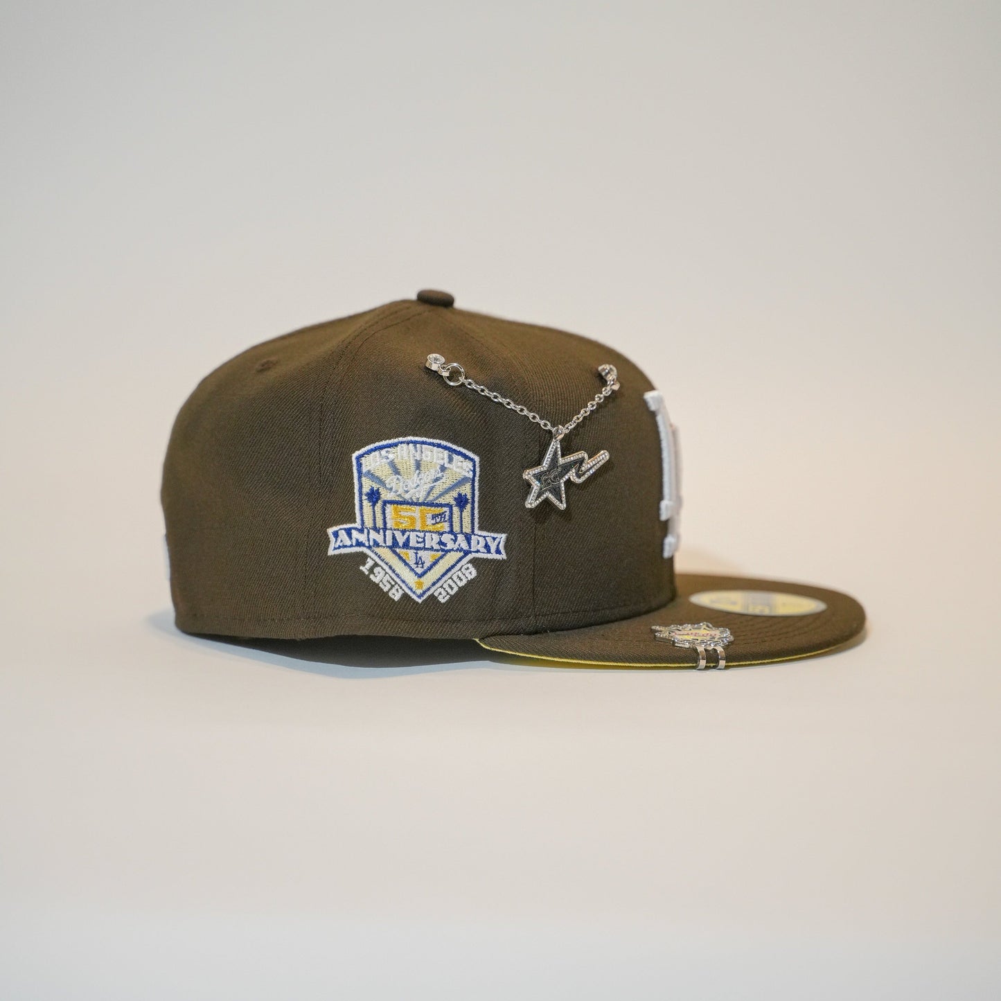 NEW ERA EXCLUSIVE 59FIFTY BROWN LOS ANGELES DODGERS W/ 50TH ANNIVERSARY SIDE PATCH