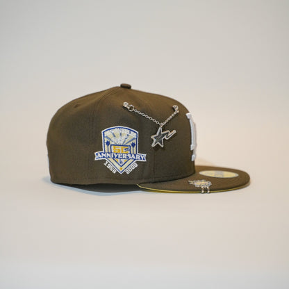 NEW ERA EXCLUSIVE 59FIFTY BROWN LOS ANGELES DODGERS W/ 50TH ANNIVERSARY SIDE PATCH