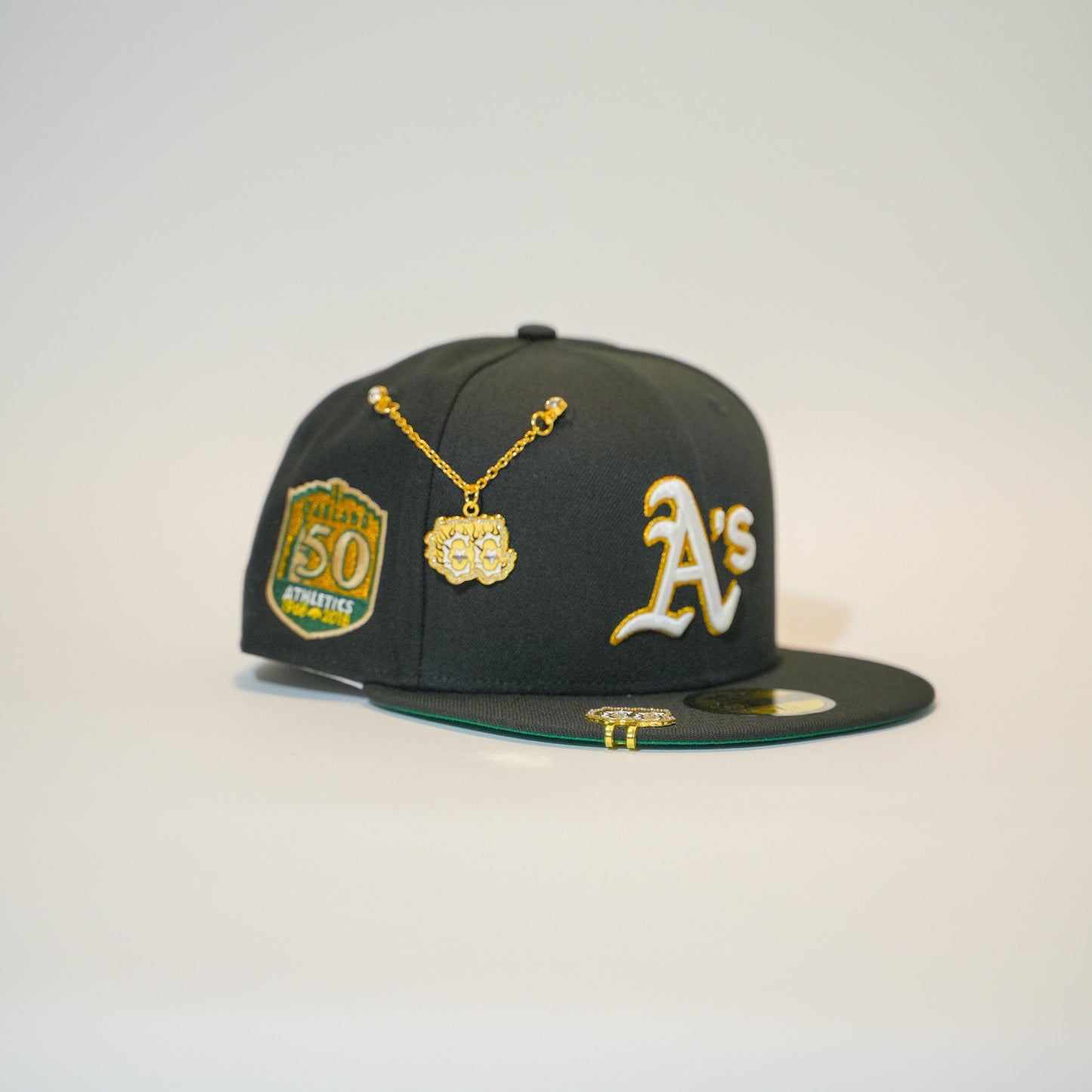 NEW ERA EXCLUSIVE 59FIFTY BLACK OAKLAND ATHLETICS W/ 50TH ANNIVERSARY SIDE PATCH