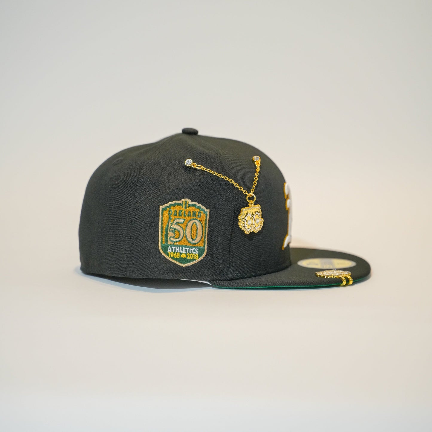 NEW ERA EXCLUSIVE 59FIFTY BLACK OAKLAND ATHLETICS W/ 50TH ANNIVERSARY SIDE PATCH
