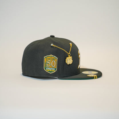 NEW ERA EXCLUSIVE 59FIFTY BLACK OAKLAND ATHLETICS W/ 50TH ANNIVERSARY SIDE PATCH