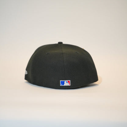 NEW ERA EXCLUSIVE 59FIFTY BLACK BALTIMORE ORIOLES W/ 25TH ANNIVERSARY SIDE PATCH