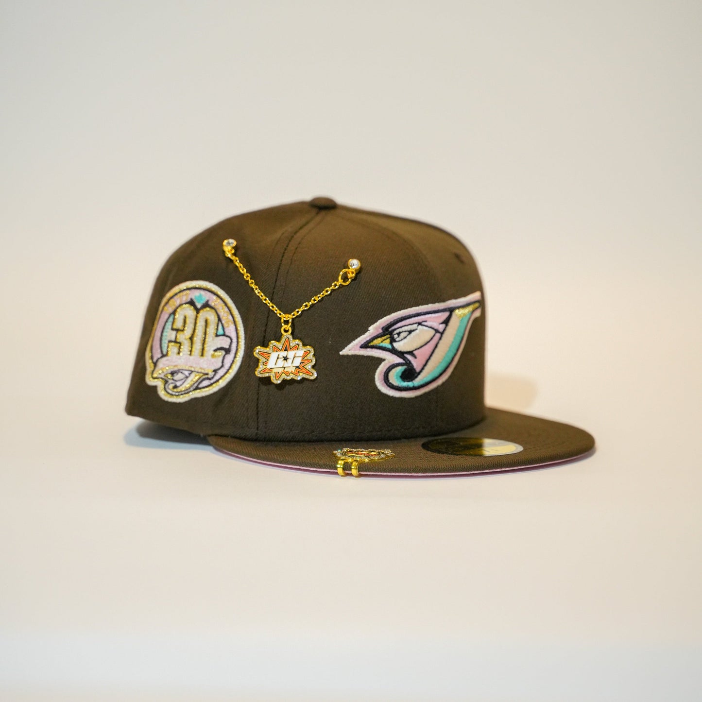 NEW ERA EXCLUSIVE 59FIFTY BROWN TORONTO BLUE JAYS W/ 30TH ANNIVERSARY SIDE PATCH