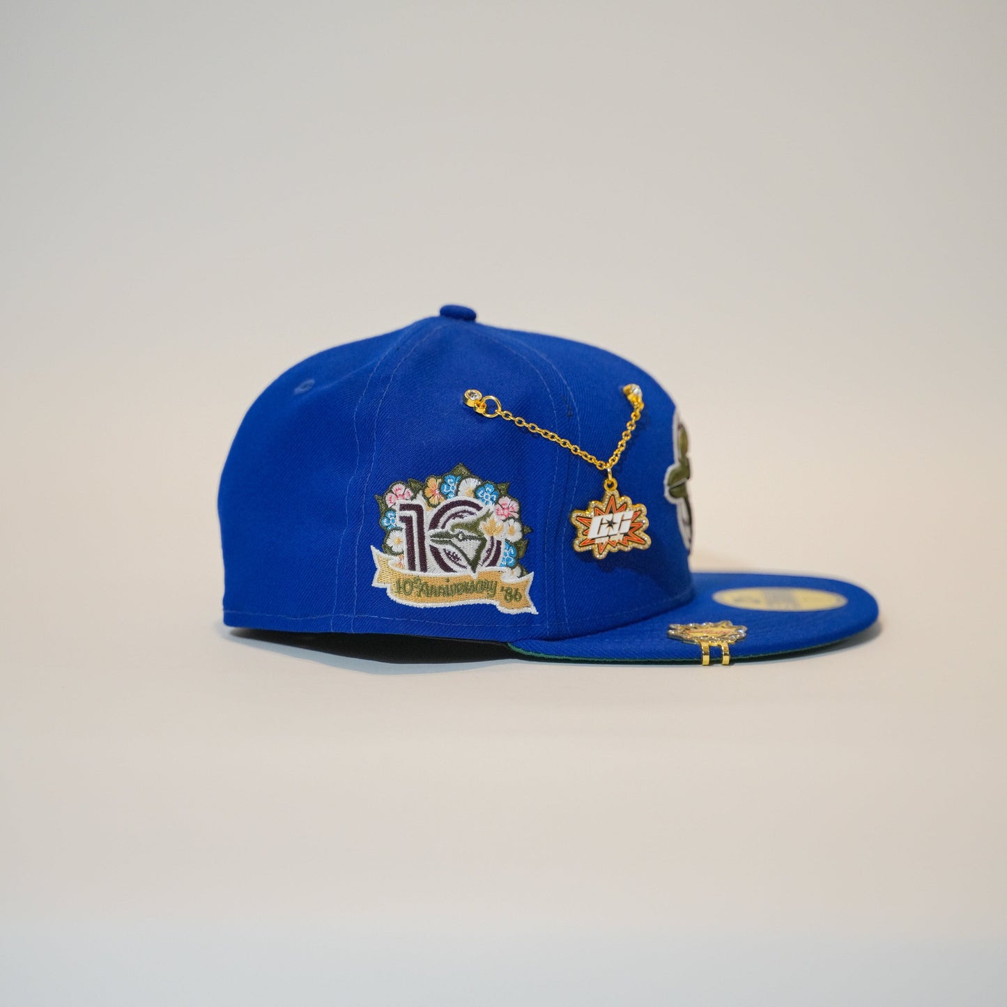 NEW ERA EXCLUSIVE 59FIFTY BLUE TORONTO BLUE JAYS W/ OLIVE LOGO + 10TH ANNIVERSARY SIDE PATCH