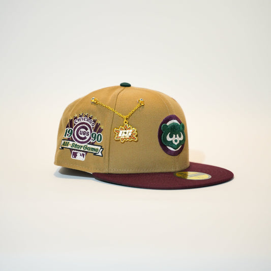 NEW ERA EXCLUSIVE 59FIFTY CAMEL/ BURGUNDY CHICAGO CUBS W/ 1990 ALL STAR GAME SIDE PATCH