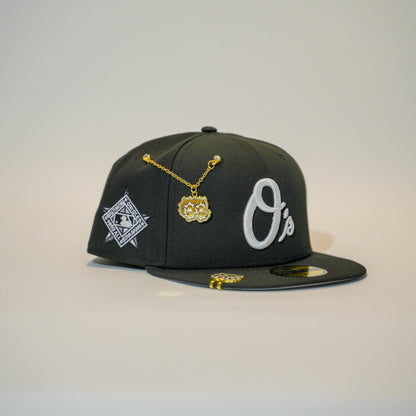 NEW ERA EXCLUSIVE 59FIFTY BLACK BALTIMORE ORIOLES W/ 1993 ALL STAR GAME SIDE PATCH