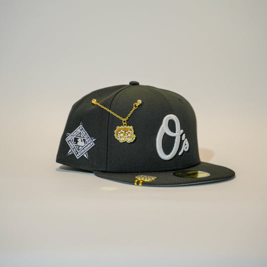 NEW ERA EXCLUSIVE 59FIFTY BLACK BALTIMORE ORIOLES W/ 1993 ALL STAR GAME SIDE PATCH