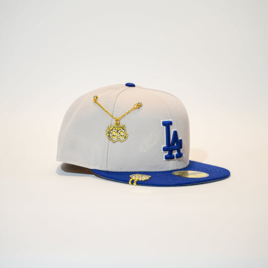 NEW ERA EXCLUSIVE 59FIFTY STONE GREY/ BLUE LOS ANGELES DODGERS W/ 2020 WORLD SERIES SIDE EMBRIDERY