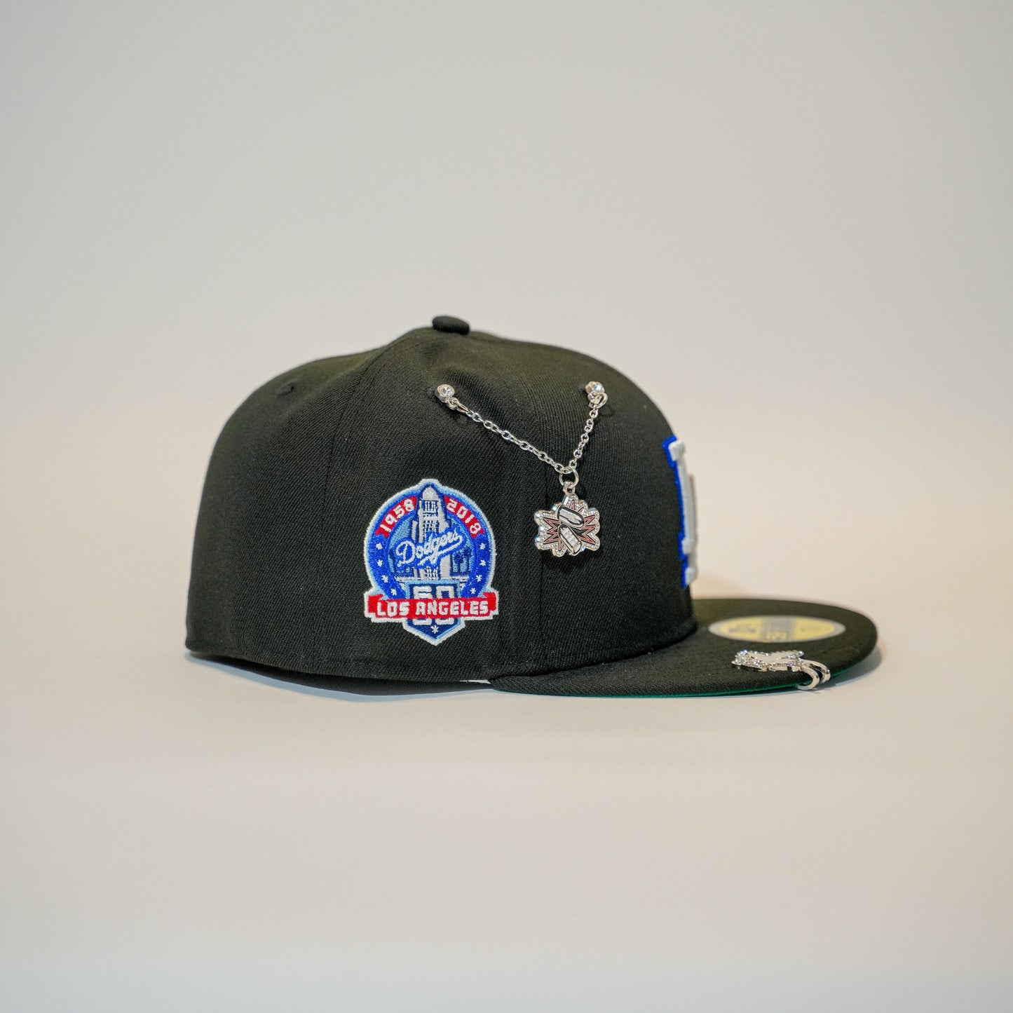 NEW ERA EXCLUSIVE 59FIFTY BLACK LOS ANGELES DODGERS W/ 60TH ANNIVERSARY SIDE PATCH