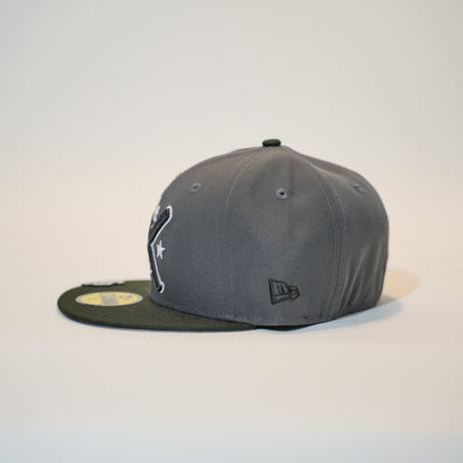 NEW ERA EXCLUSIVE 59FIFTY GREY/BLACK LOS ANGELES DODGERS W/ 2020 WORLD CHAMPIONS SIDE PATCH