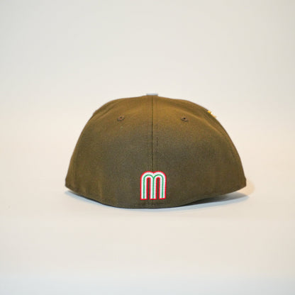 NEW ERA EXCLUSIVE 59FIFTY BROWN MEXICO "EL GALLO" W/ MEXICO FLAG SIDE PATCH