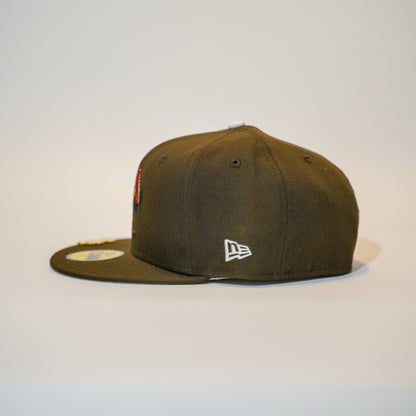NEW ERA EXCLUSIVE 59FIFTY BROWN MEXICO "EL GALLO" W/ MEXICO FLAG SIDE PATCH