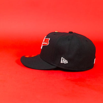 NEW ERA EXCLUSIVE 59FIFTY BLACK LOS ANGELES DODGERS SCRIPT W/ MEXICAN FLAG LOGO + MEXICO FLAG SIDE PATCH