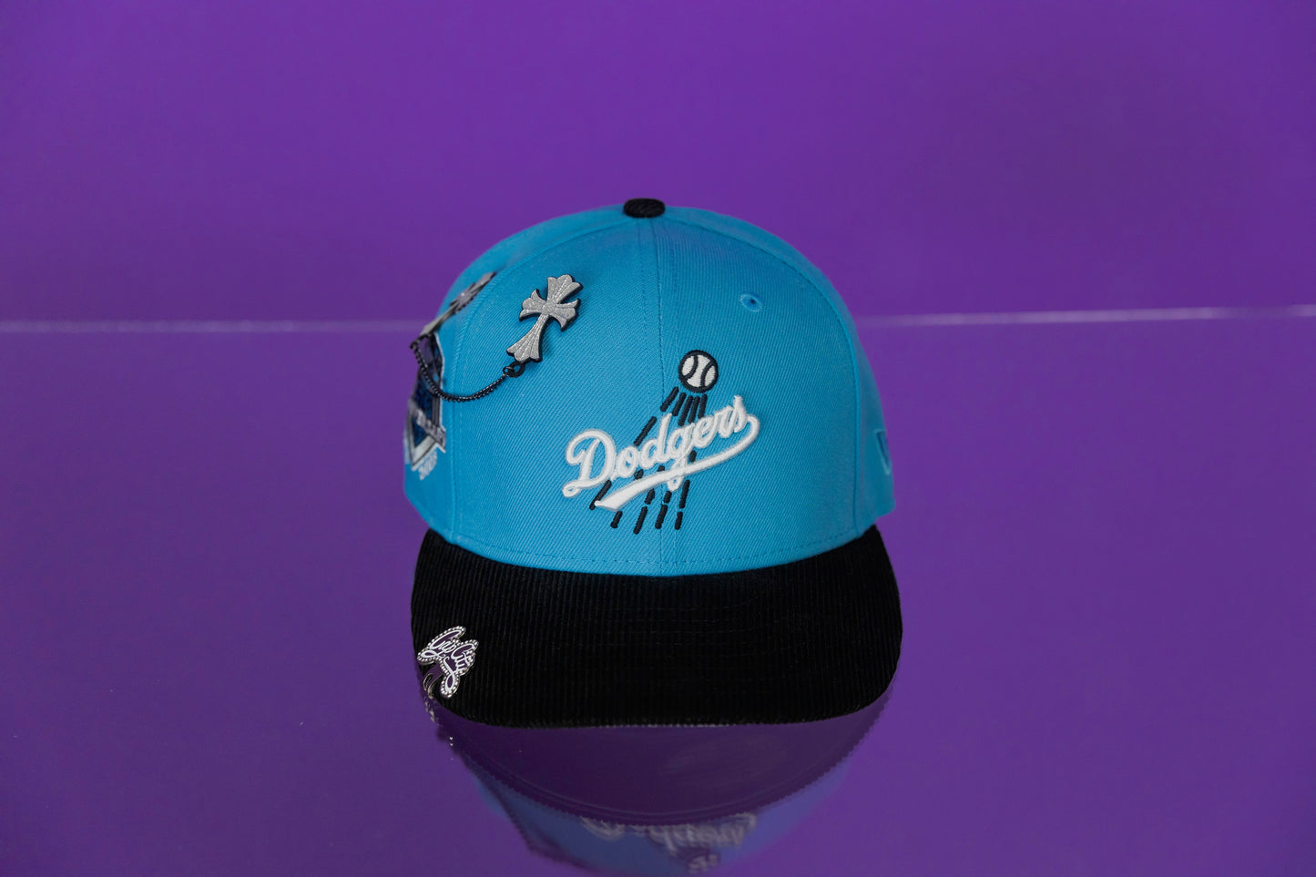 NEW ERA EXCLUSIVE 59FIFTY ICY BLUE/CORDUROY LOS ANGELES DODGERS W/ 50TH ANNIVERSARY SIDE PATCH