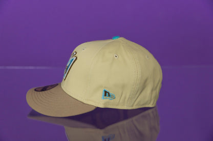 NEW ERA 59FIFTY VEGAS GOLD/LIGHT KHAKI ANAHEIM ANGELS W/ 50TH ANNIVERSARY SIDE PATCH