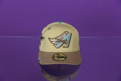 NEW ERA 59FIFTY VEGAS GOLD/LIGHT KHAKI ANAHEIM ANGELS W/ 50TH ANNIVERSARY SIDE PATCH