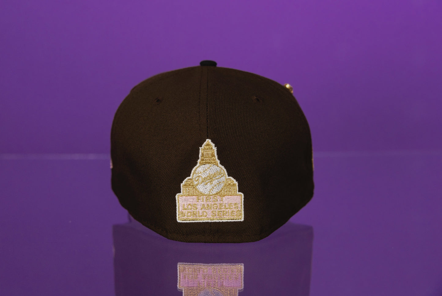 NEW ERA EXCLUSIVE 59FIFTY BROWN/BLACK LOS ANGELES DODGERS W/ 1980 ASG SIDE PATCH + 1ST WORLD SERIES PATCH