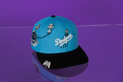 NEW ERA EXCLUSIVE 59FIFTY ICY BLUE/CORDUROY LOS ANGELES DODGERS W/ 50TH ANNIVERSARY SIDE PATCH