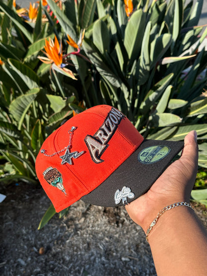 NEW ERA EXCLUSIVE 59FIFTY NEON ORANGE/BLACK ARIZONA DIAMONDBACKS SCRIPT W/ "AZ DIAMONDBACKS" PATCH