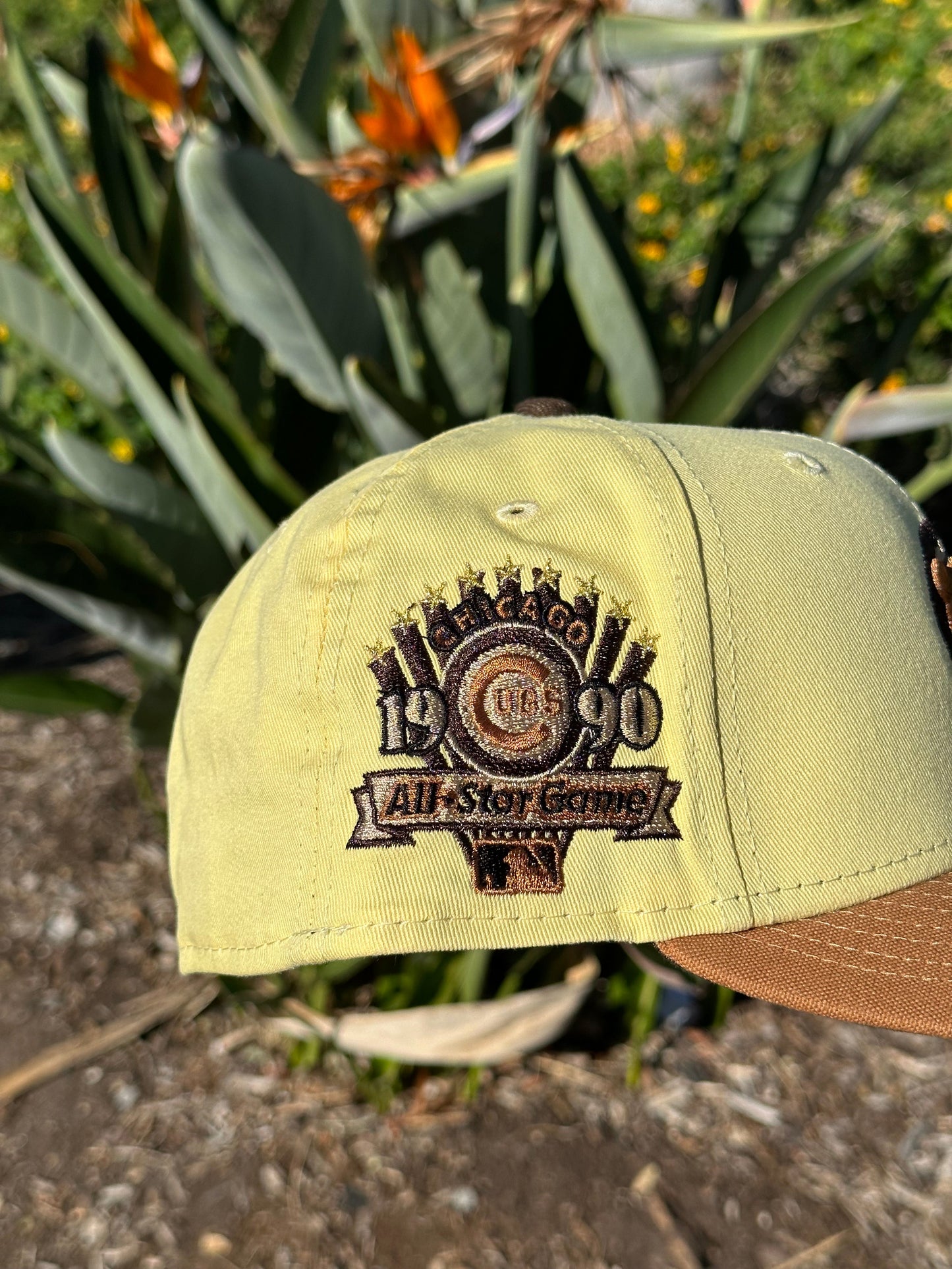 NEW ERA EXCLUSIVE 59FIFTY YELLOW/KHAKI CHICAGO CUBS W/ 1990 ALL STAR GAME PATCH