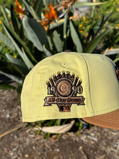 NEW ERA EXCLUSIVE 59FIFTY YELLOW/KHAKI CHICAGO CUBS W/ 1990 ALL STAR GAME PATCH
