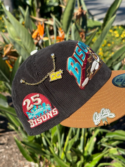 NEW ERA EXCLUSIVE 59FIFTY CORDUROY/KAHKI BUFFALO BISONS W/ 25TH ANNIVERSARY PATCH