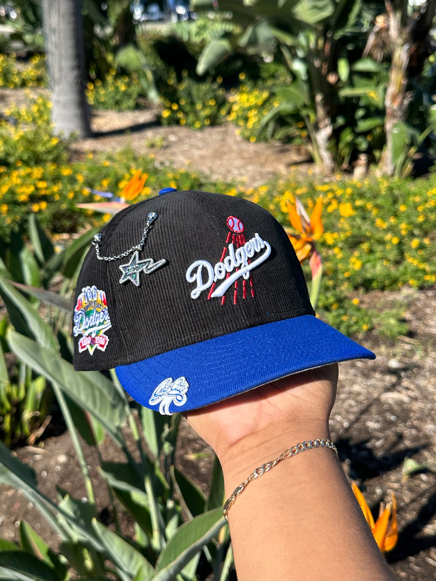 NEW ERA EXCLUSIVE 59FIFTY CORDUROY/BLUE LOS ANGELES DODGERS W/ 100TH ANNIVERSARY SIDE PATCH