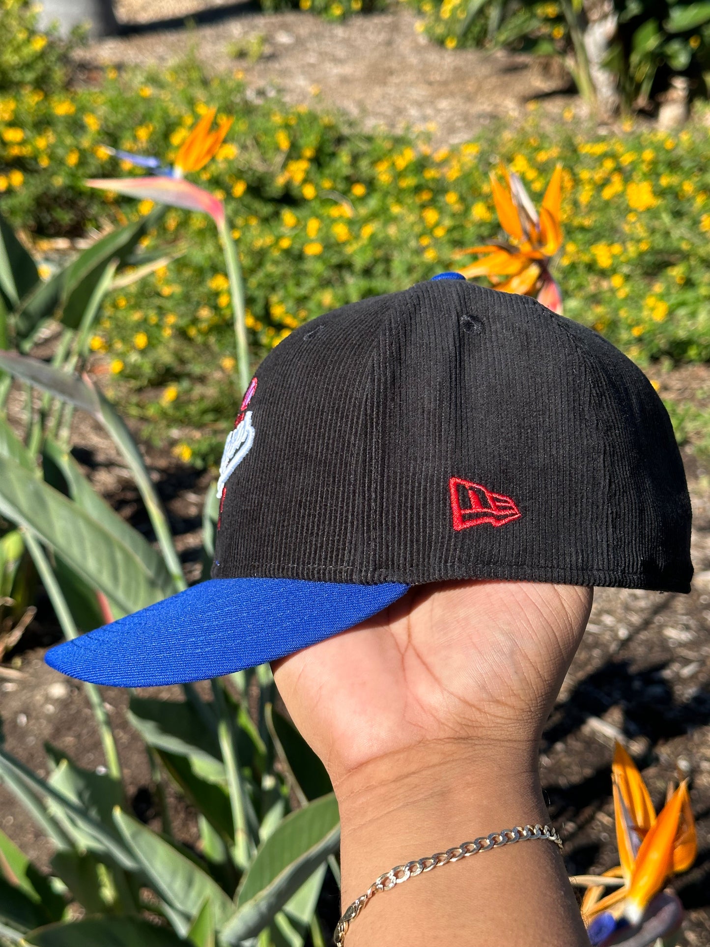 NEW ERA EXCLUSIVE 59FIFTY CORDUROY/BLUE LOS ANGELES DODGERS W/ 100TH ANNIVERSARY SIDE PATCH