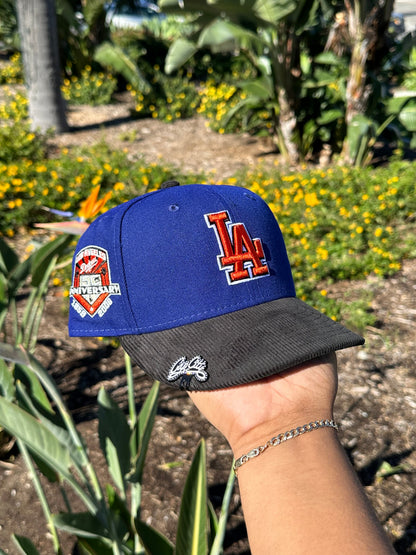 NEW ERA EXCLUSIVE 59FIFTY BLUE/CORDUROY LOS ANGELES DODGERS W/ 50TH ANNIVERSARY SIDE PATCH