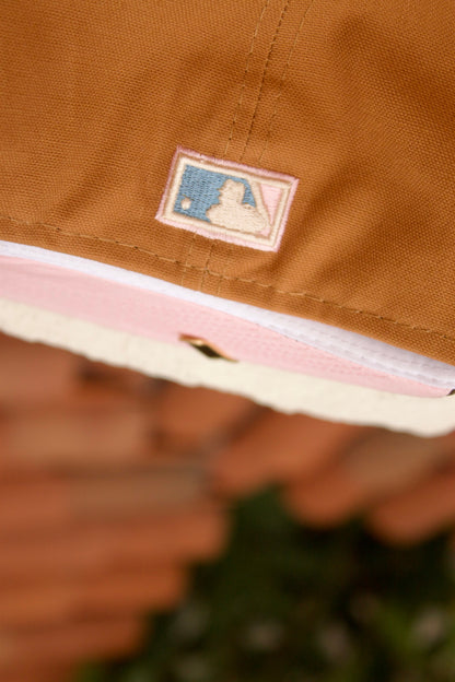 NEW ERA EXCLUSIVE 59FIFTY TAN/WALNUT LOS ANGELES DOGERS W/ 50TH ANNIVERSARY PATCH