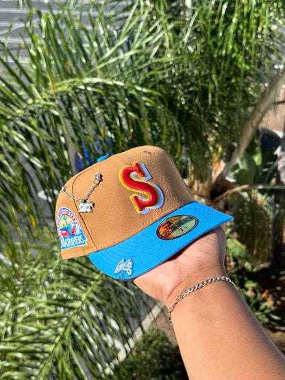 NEW ERA EXCLUSIVE 59FIFTY KHAKI/SKY BLUE SEATTLE MARINERS W/ 30TH ANNIVERSARY PATCH