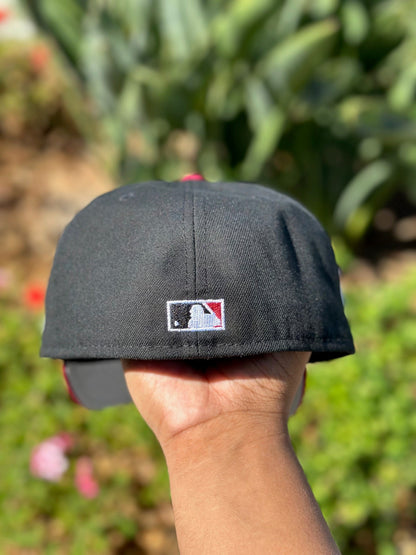NEW ERA EXCLUSIVE 59FIFTY BLACK/BURGUNDY LOS ANGELES DODGERS W/ 40TH ANNIVERSARY SIDE PATCH