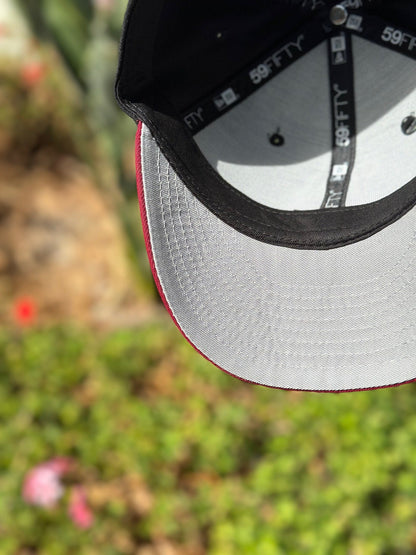 NEW ERA EXCLUSIVE 59FIFTY BLACK/BURGUNDY LOS ANGELES DODGERS W/ 40TH ANNIVERSARY SIDE PATCH