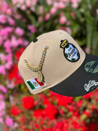 NEW ERA EXCLUSIVE 59FIFTY KHAKI/BLACK "SANTOS LAGUNA" W/ MEXICO FLAG SIDEPATCH