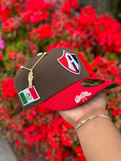 NEW ERA EXCLUSIVE 59FIFTY MOCHA/RED "ATLAS DE GUADALAJARA" W/ MEXICO FLAG SIDE PATCH