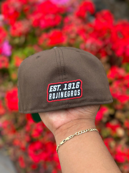 NEW ERA EXCLUSIVE 59FIFTY MOCHA/RED "ATLAS DE GUADALAJARA" W/ MEXICO FLAG SIDE PATCH