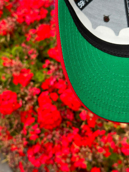 NEW ERA EXCLUSIVE 59FIFTY MOCHA/RED "ATLAS DE GUADALAJARA" W/ MEXICO FLAG SIDE PATCH