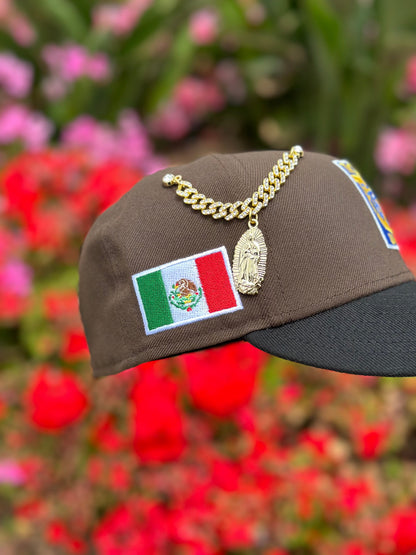 NEW ERA EXCLUSIVE 59FIFTY MOCHA/BLACK "CLUB TIGRES UANL" W/ MEXICO FLAG SIDE PATCH