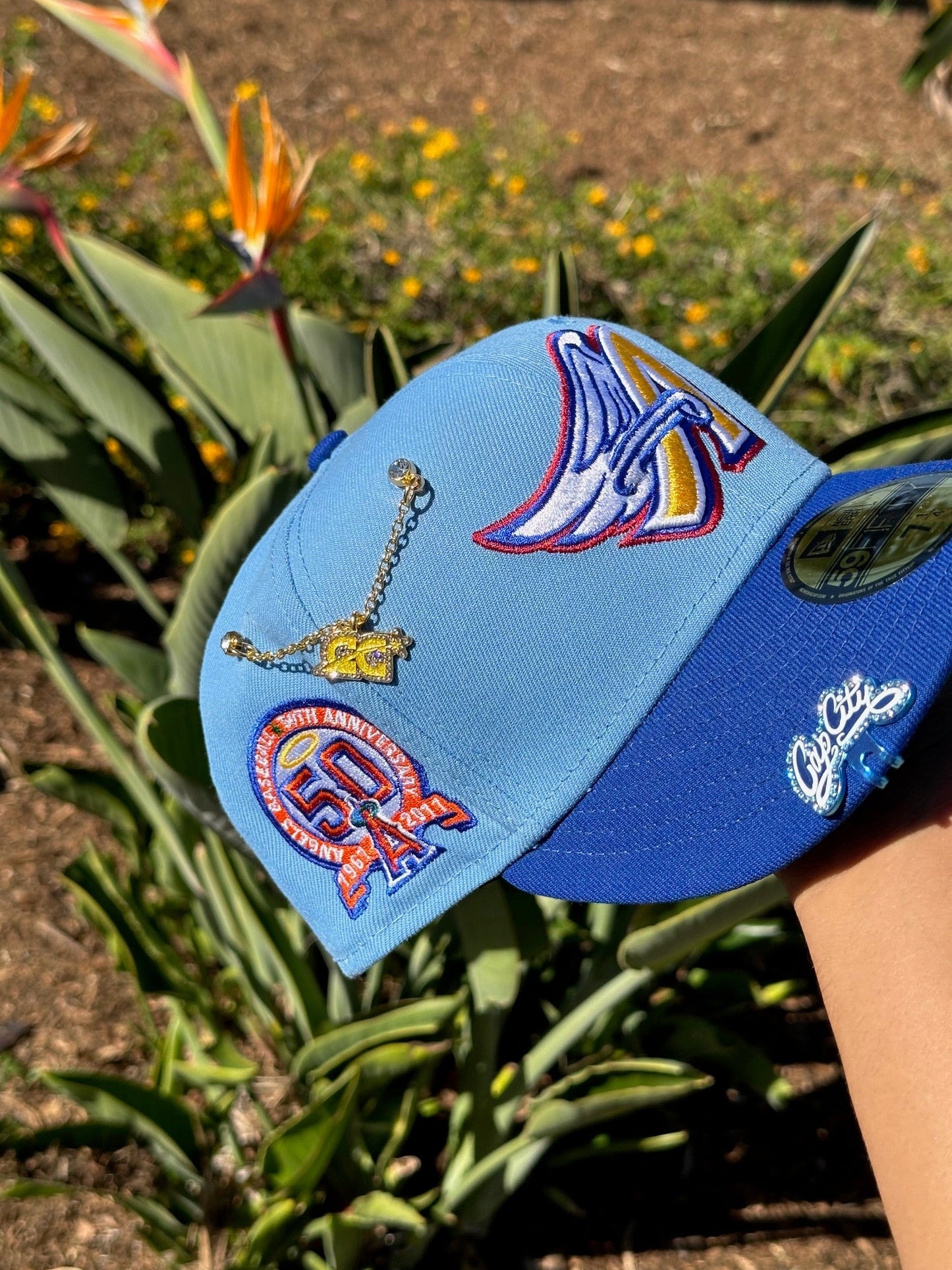NEW ERA 59FIFTY SKY BLUE ANAHEIM ANGELS W/ 50TH ANNIVERSARY SIDE PATCH