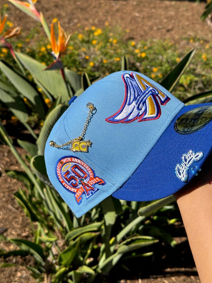 NEW ERA 59FIFTY SKY BLUE ANAHEIM ANGELS W/ 50TH ANNIVERSARY SIDE PATCH
